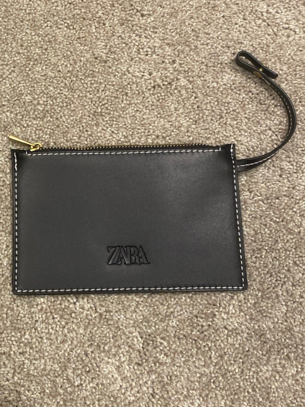 ZARA 6" Black Zipper Pouch with Bag Strap Faux Leather Travel Concert